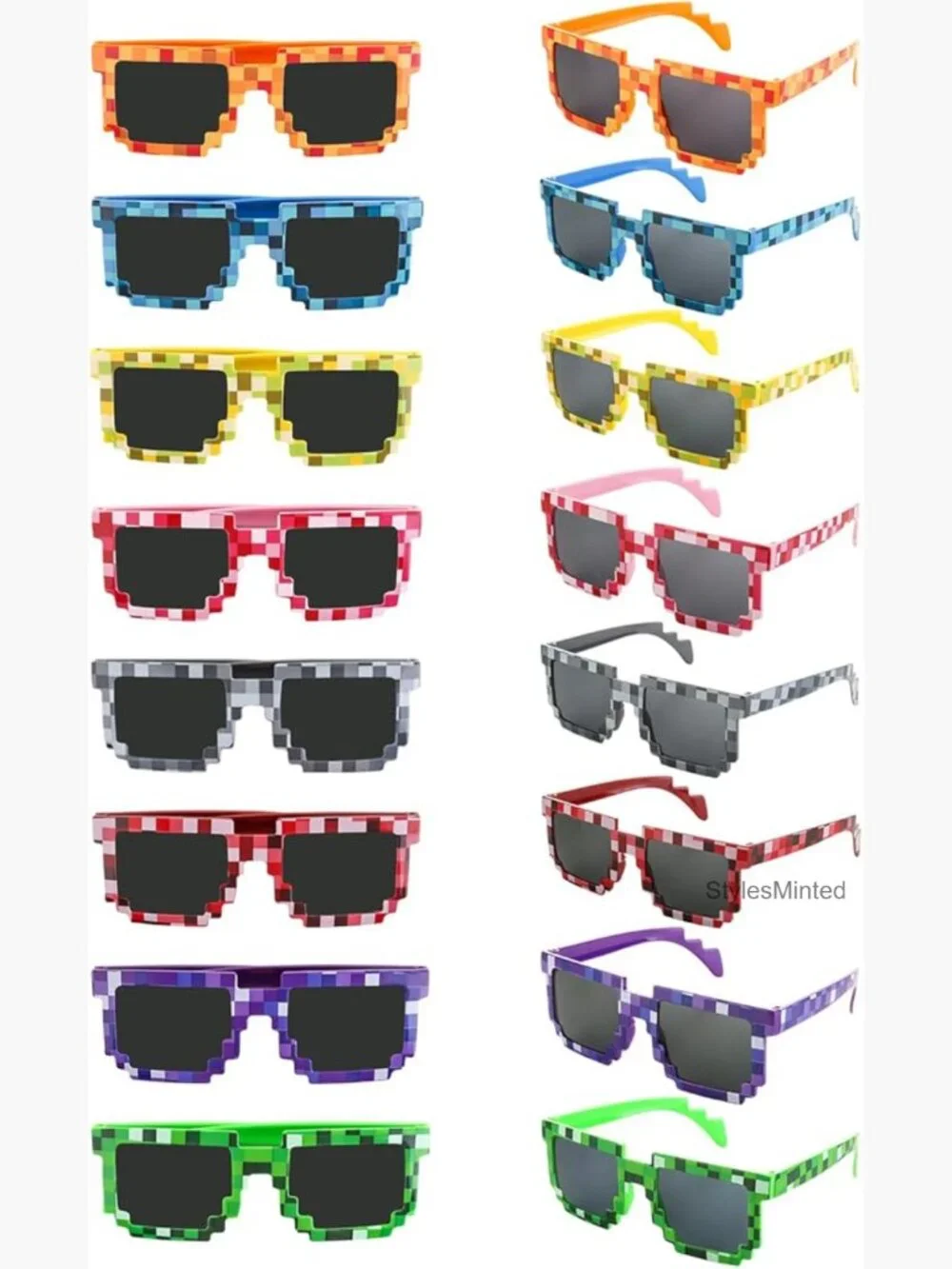 16 Pack Pixel Sunglasses Retro Gaming Style Party Favors Photo Props